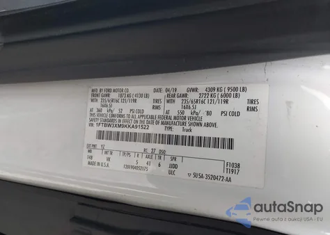 2019 Ford Transit-350 z USA, uszkodzony, nr VIN 1FTBW3XM9KKA91522